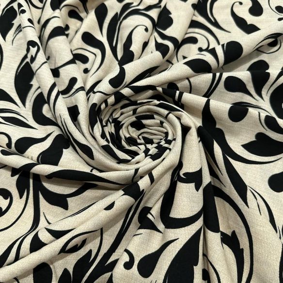 Tecido Viscolinho Estampado Damasco Black • Luema Tecidos