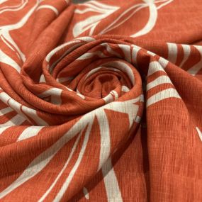 Tecido Viscolinho Estampado Folhagens Laranja Tecido Viscolinho Estampado Folhagens Laranja • Luema Tecidos 2