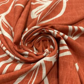 Tecido Viscolinho Estampado Folhagens Laranja Tecido Viscolinho Estampado Folhagens Laranja • Luema Tecidos