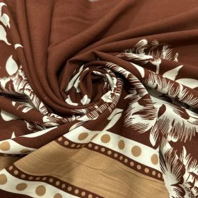 Tecido Viscolinho Estampado Peônias e Barrado Mocha • Luema Tecidos