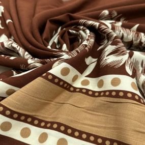 Tecido Viscolinho Estampado Peônias e Barrado Mocha • Luema Tecidos 2