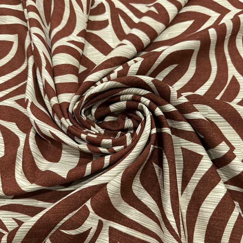 Tecido Viscolinho Estampado Penas Chocolate Abstratas