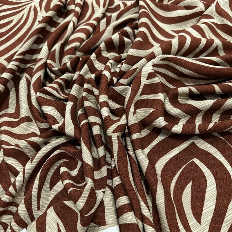 Tecido Viscolinho Estampado Penas Chocolate Abstratas • Luema Tecidos