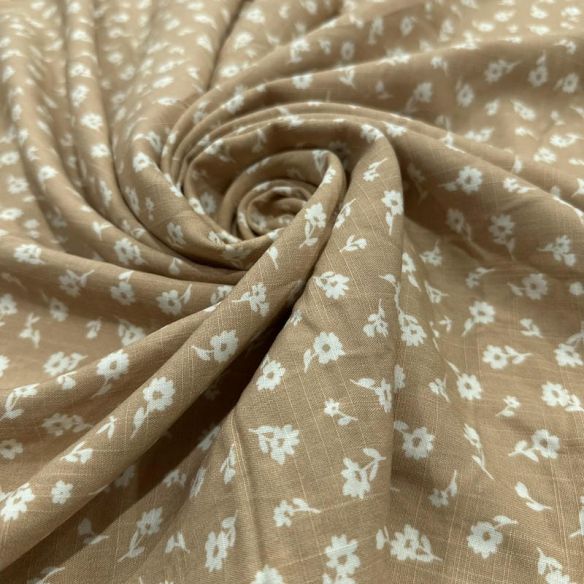 Tecido Viscolinho Estampado Margaridas Caramelo • Luema Tecidos