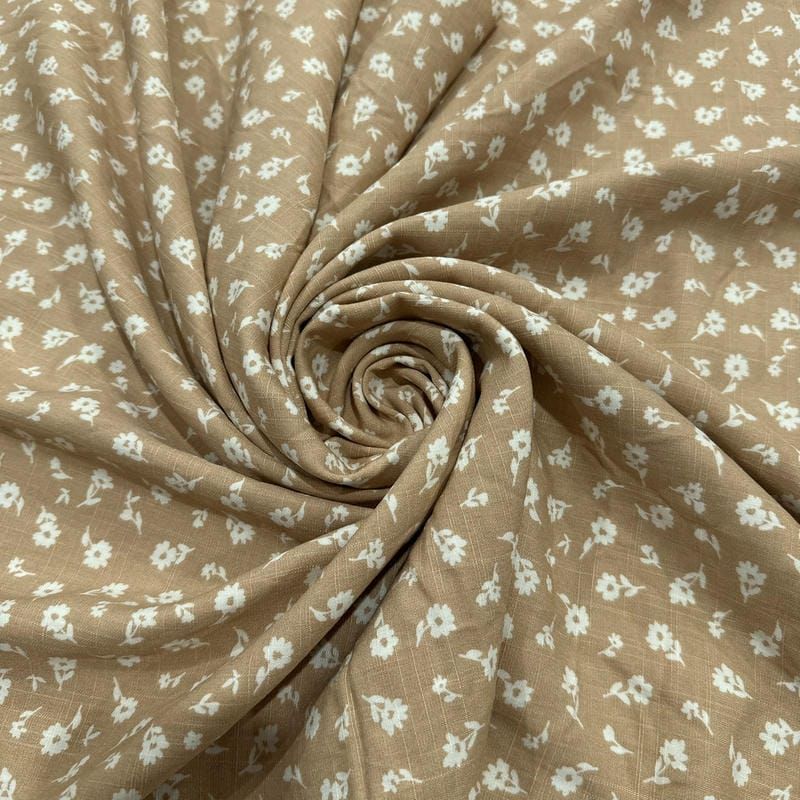 Tecido Viscolinho Estampado Margaridas Caramelo • Luema Tecidos