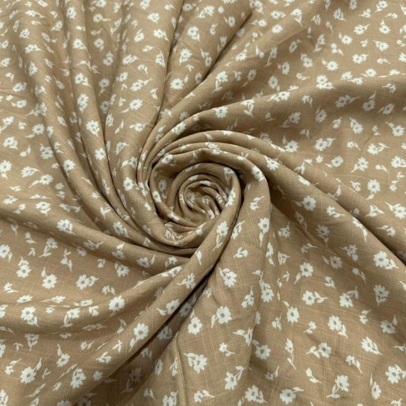 Tecido Viscolinho Estampado Margaridas Caramelo • Luema Tecidos