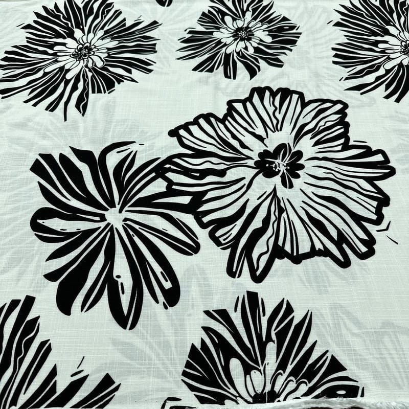 Tecido Viscolinho Estampado Flores Nanquim • Luema Tecidos