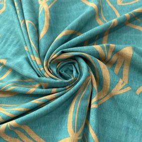 Tecido Viscolinho Estampado Folhagem Mar Turquesa Tecido Viscolinho Estampado Folhagem Mar Turquesa • Luema Tecidos