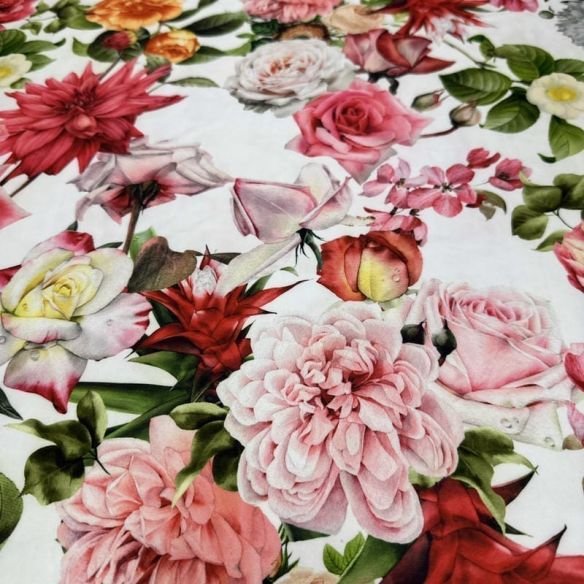Tecido Cetim Toque de Seda Rosas Clássicas Pintadas • Luema Tecidos Tecido Cetim Toque de Seda Rosas Clássicas Pintadas • Luema Tecidos