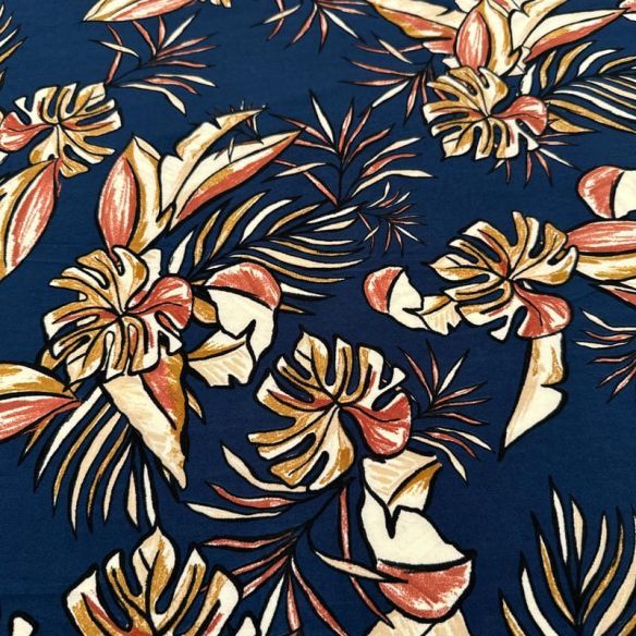 Tecido Liganete Estampada Tropical Abstrata Marinho • Luema Tecidos