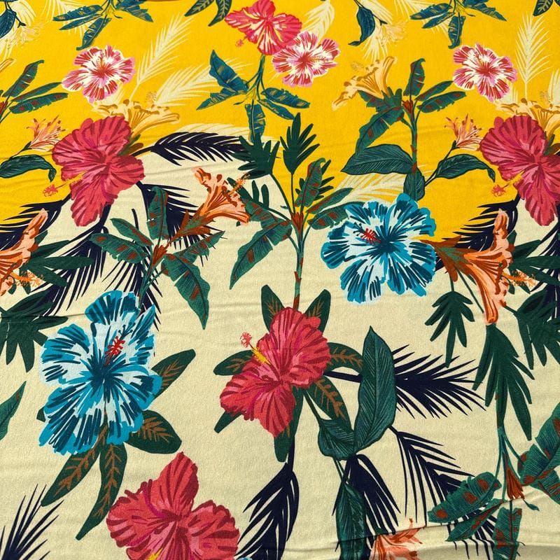 Tecido Viscolycra Estampada Tropical Havaiana • Luema Tecidos