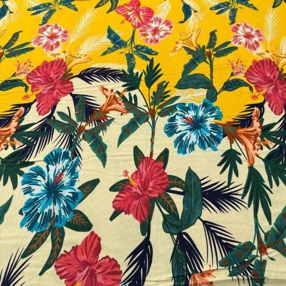 Tecido Viscolycra Estampada Tropical Havaiana • Luema Tecidos