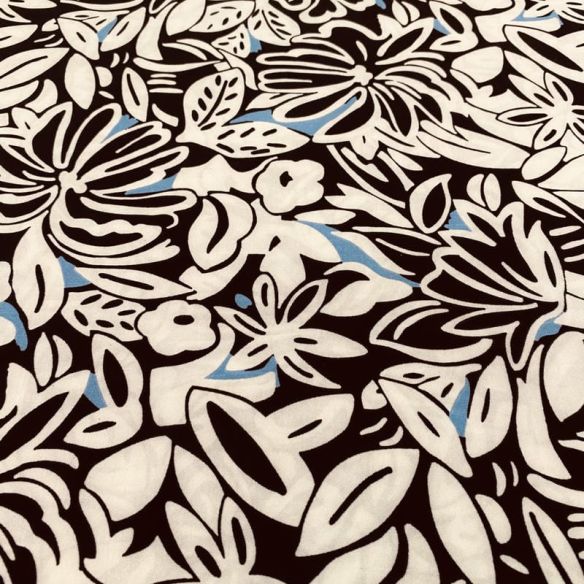 Tecido Liganete Floral Ébano Marfim • Luema Tecidos