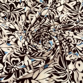 Tecido Liganete Floral Ébano Marfim • Luema Tecidos