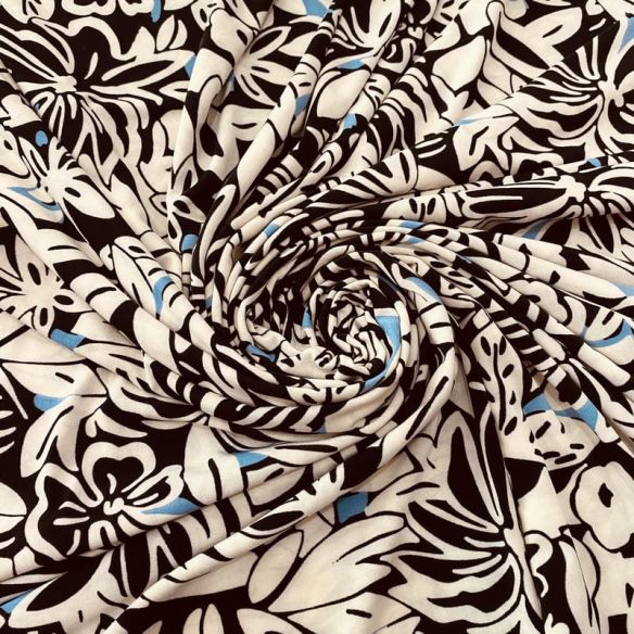 Tecido Liganete Floral Ébano Marfim • Luema Tecidos