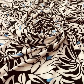 Tecido Liganete Floral Ébano Marfim • Luema Tecidos 2