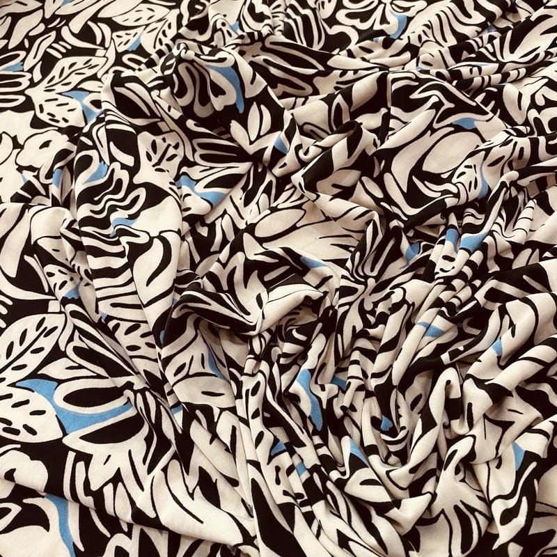 Tecido Liganete Floral Ébano Marfim • Luema Tecidos