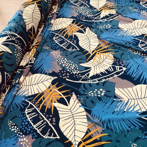 Tecido Liganete Tropical Azul Atlântico • Luema Tecidos