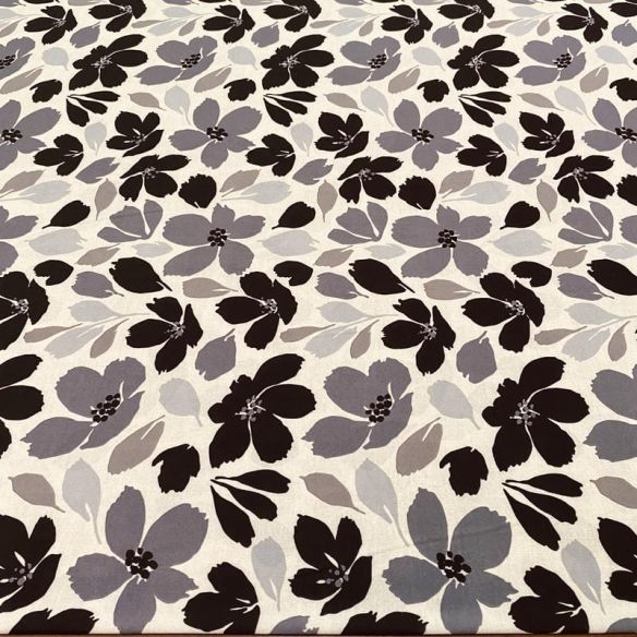 Tecido Liganete Florata Cinza Perolado • Luema Tecidos