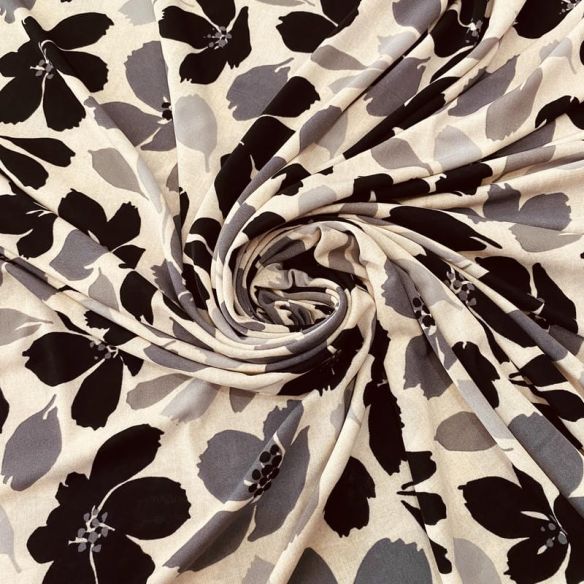 Tecido Liganete Florata Cinza Perolado • Luema Tecidos