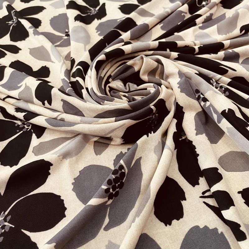 Tecido Liganete Florata Cinza Perolado • Luema Tecidos