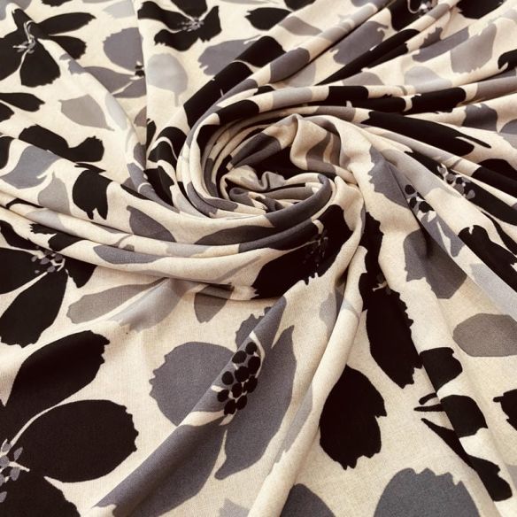 Tecido Liganete Florata Cinza Perolado • Luema Tecidos