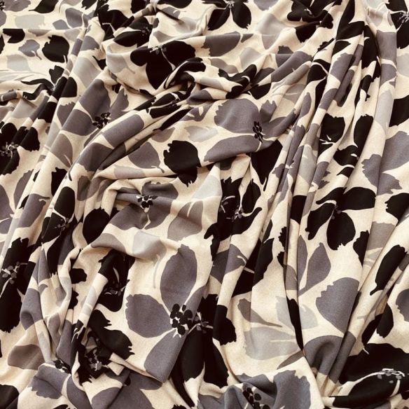 Tecido Liganete Florata Cinza Perolado • Luema Tecidos