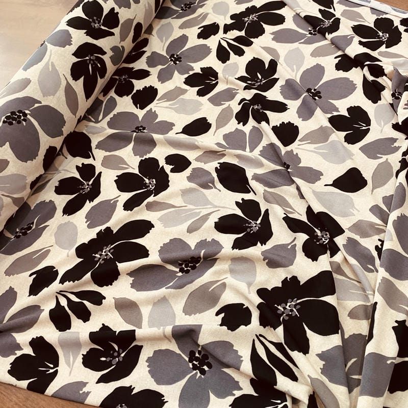 Tecido Liganete Florata Cinza Perolado • Luema Tecidos