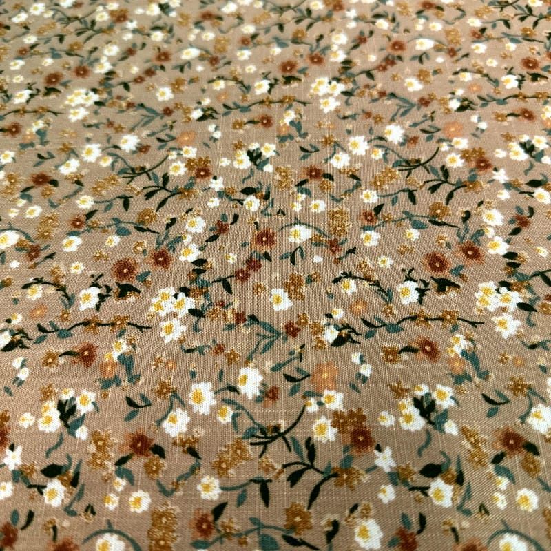 Tecido Viscolinho Estampado Jardim Sereno Areia • Luema Tecidos