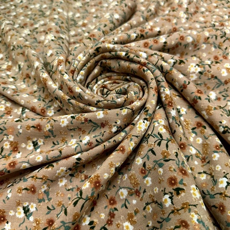 Tecido Viscolinho Estampado Jardim Sereno Areia • Luema Tecidos