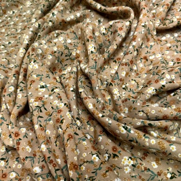 Tecido Viscolinho Estampado Jardim Sereno Areia • Luema Tecidos