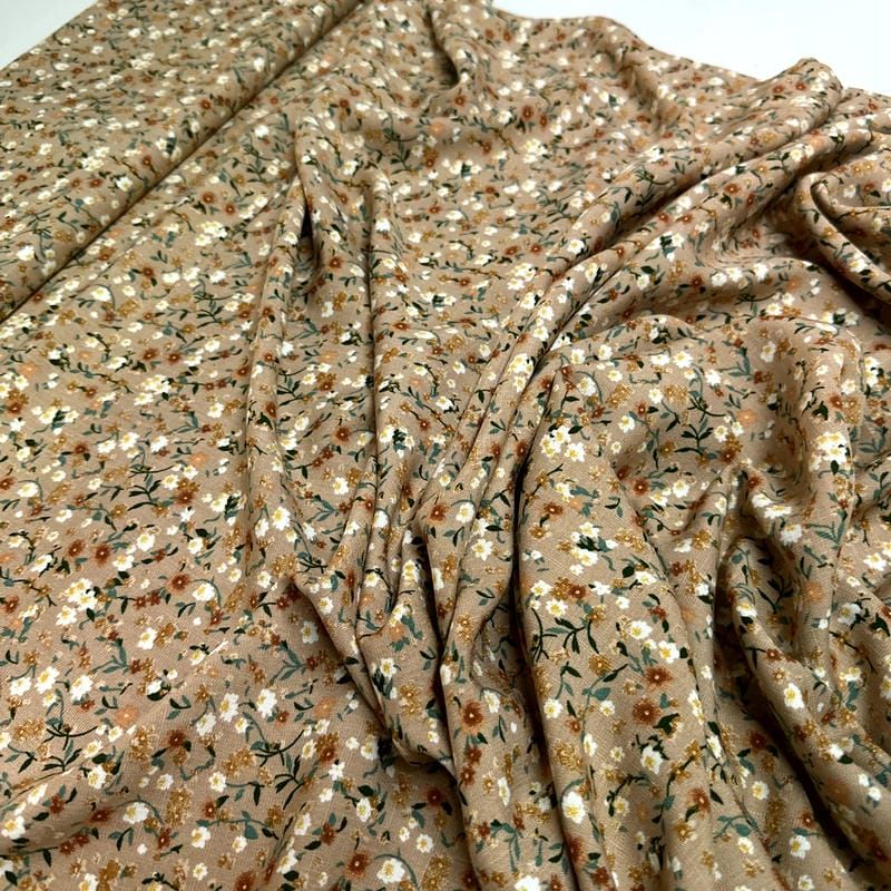 Tecido Viscolinho Estampado Jardim Sereno Areia • Luema Tecidos