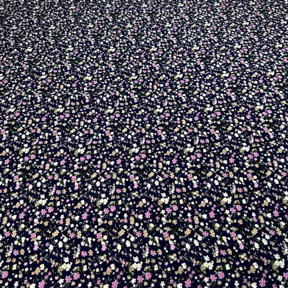 Tecido Viscolinho Estampado Jardim Marinho e Rosé • Luema Tecidos