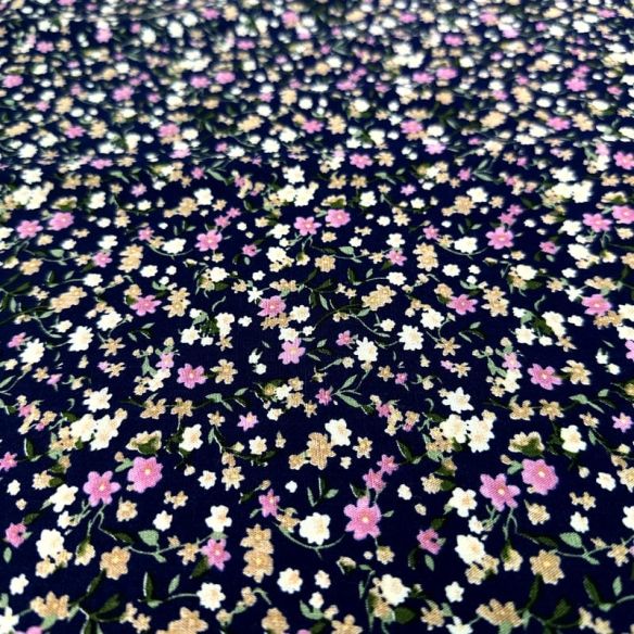 Tecido Viscolinho Estampado Jardim Marinho e Rosé • Luema Tecidos