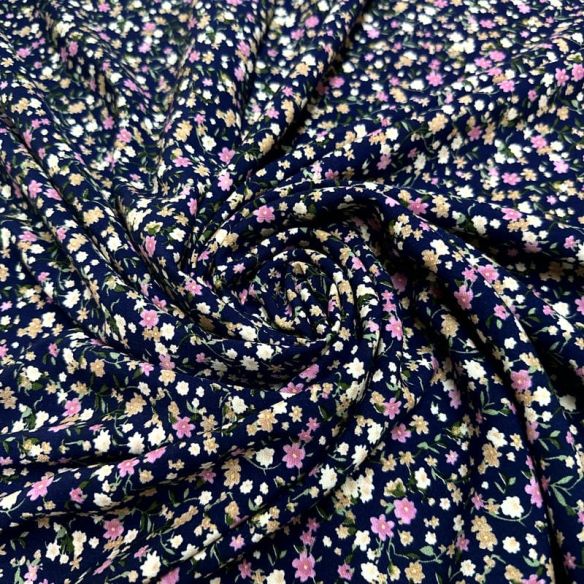 Tecido Viscolinho Estampado Jardim Marinho e Rosé • Luema Tecidos