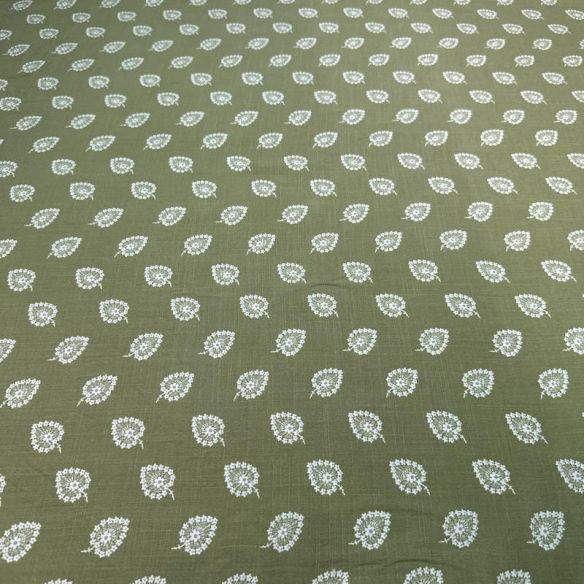 Tecido Viscolinho Estampado Paisley Verde Harmonia • Luema Tecidos