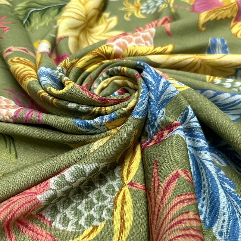 Tecido Viscolinho Estampado Jardim Tropical Imperial • Luema Tecidos