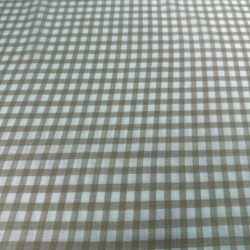 Tecido Viscolinho Estampado Xadrez Bege Natural • Luema Tecidos