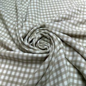 Tecido Viscolinho Estampado Xadrez Bege Natural • Luema Tecidos