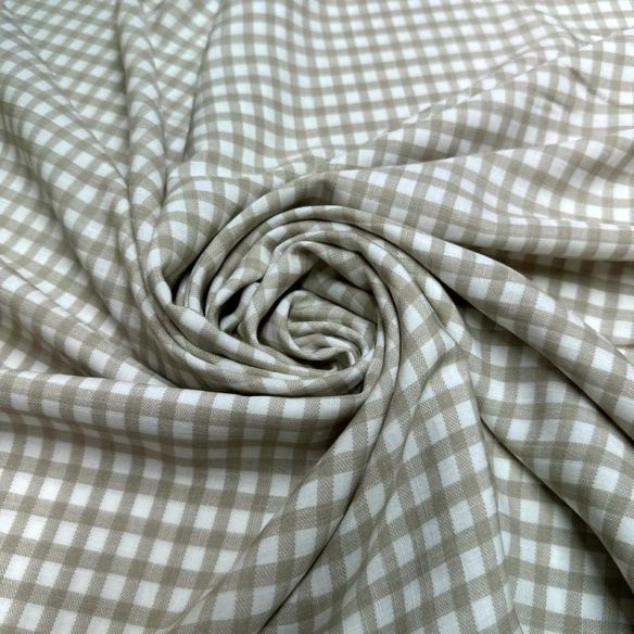 Tecido Viscolinho Estampado Xadrez Bege Natural • Luema Tecidos