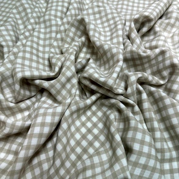 Tecido Viscolinho Estampado Xadrez Bege Natural • Luema Tecidos