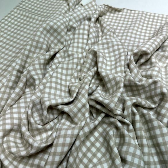 Tecido Viscolinho Estampado Xadrez Bege Natural • Luema Tecidos