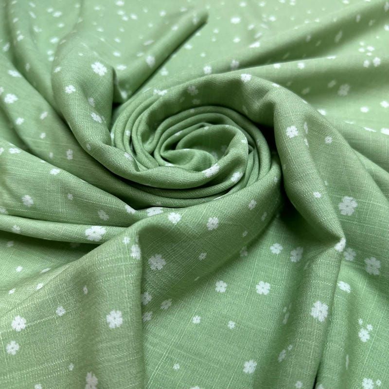 Tecido Viscolinho Estampado Orvalho Verde Claro • Luema Tecidos