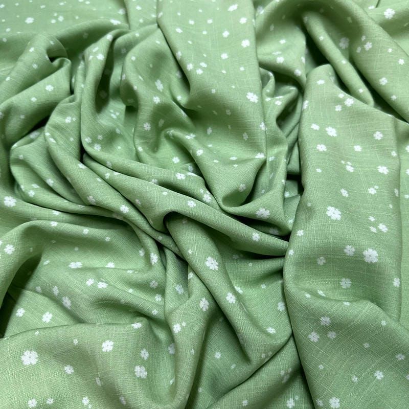 Tecido Viscolinho Estampado Orvalho Verde Claro • Luema Tecidos