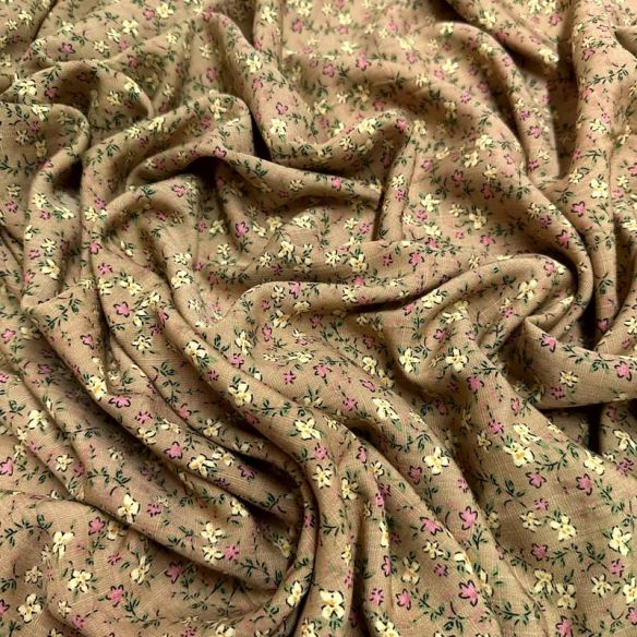 Tecido Viscolinho Estampado Jardim Antigo Rosado • Luema Tecidos