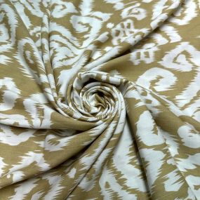 Tecido Viscolinho Estampado Ikat Bege Natural • Luema Tecidos