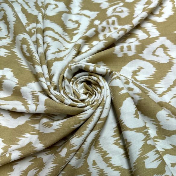 Tecido Viscolinho Estampado Ikat Bege Natural • Luema Tecidos