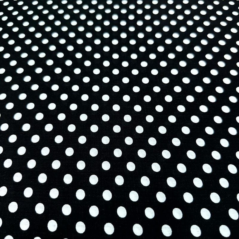 Tecido Viscolinho Estampado Poá Médio P&B • Luema Tecidos