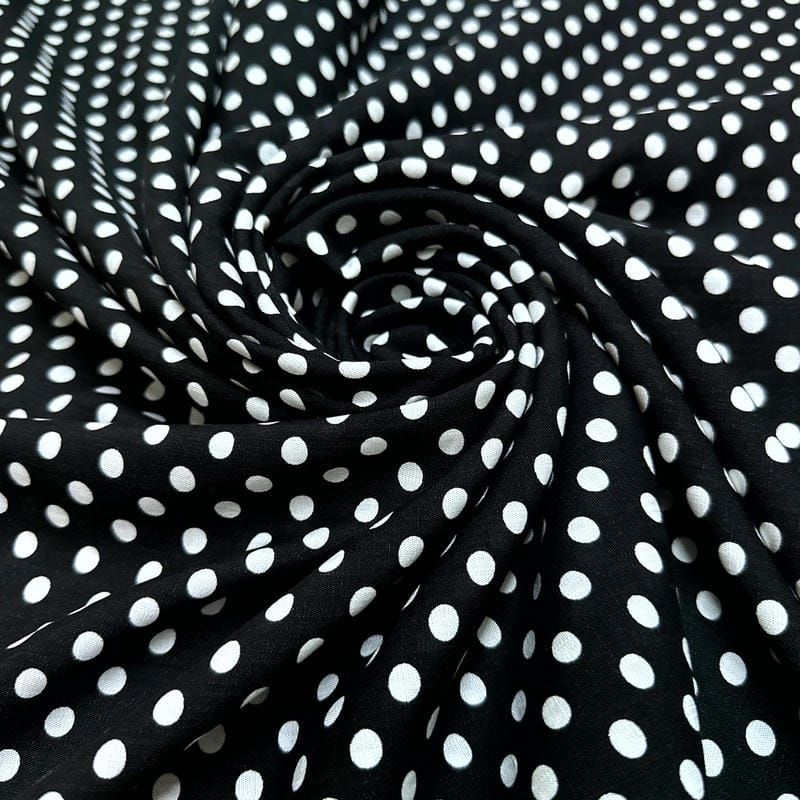 Tecido Viscolinho Estampado Poá Médio P&B • Luema Tecidos