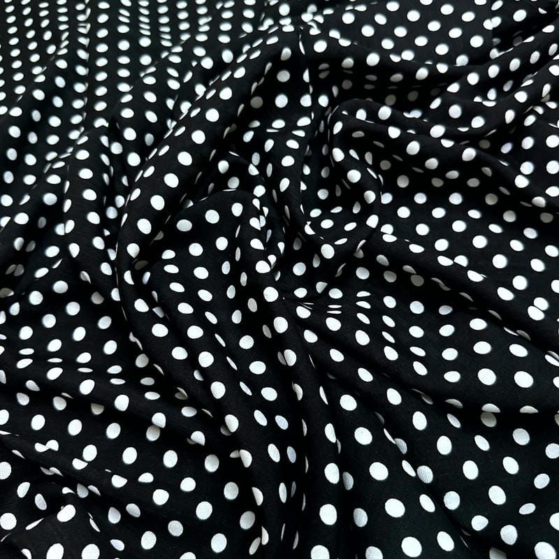 Tecido Viscolinho Estampado Poá Médio P&B • Luema Tecidos